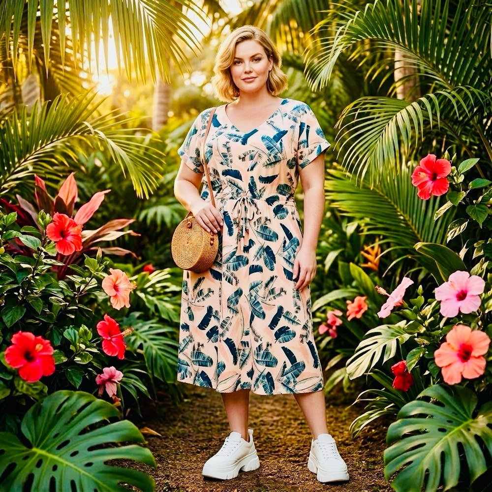 Tropical Print Midi Dress